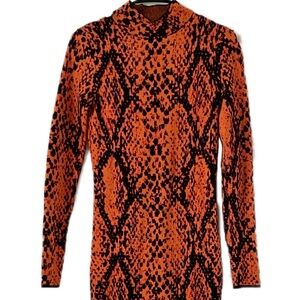 River Island Orange and Black Snake Print Mock Neck Bodycon Dress Halloween Sz S